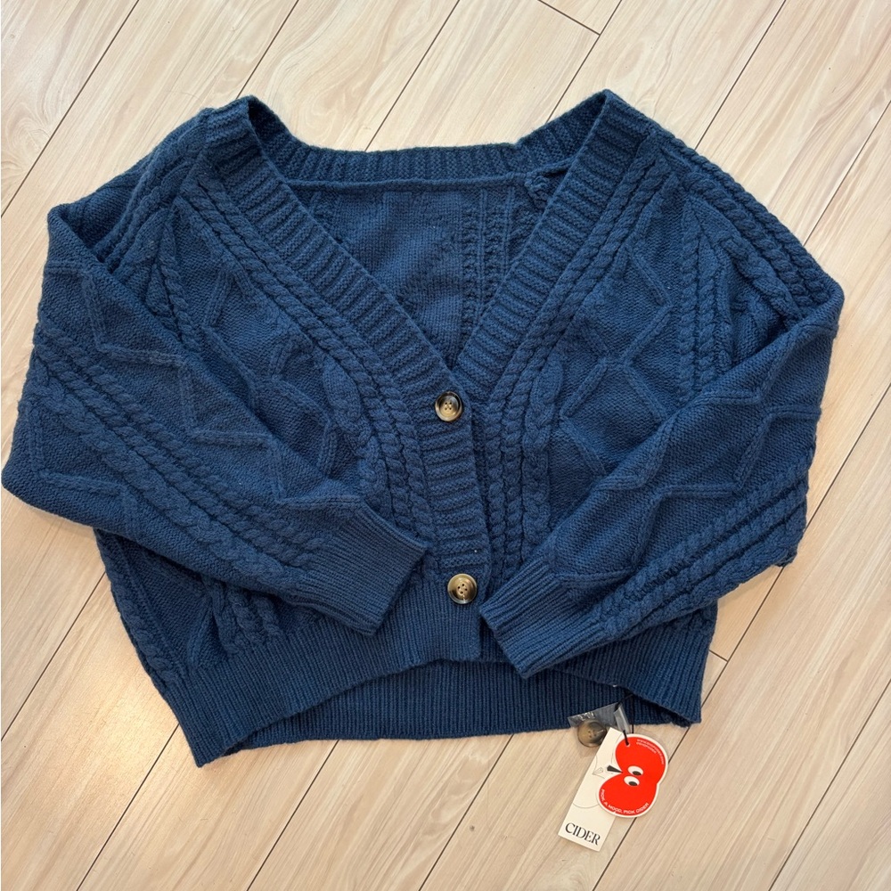 Cider Navy Cable Knit Cardigan